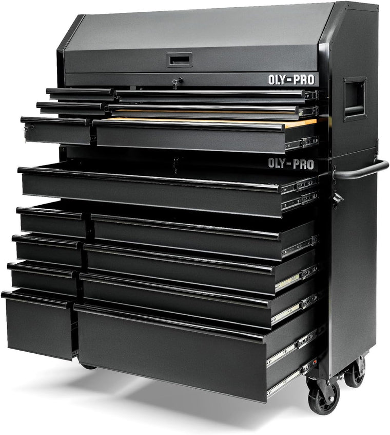 Olympia Tools Heavy Duty 52in. 15-Drawer Tool Chest and Rolling Cabinet Combo, Mechanic Tool Organizer Box for Garage Workshop, Black
