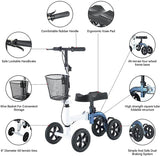 RINKMO Knee Scooter,All-Terrain Foldable Knee Scooter Walker Economical Knee Scooters for Foot Injuries Best Crutches Alternative (White+Blue)